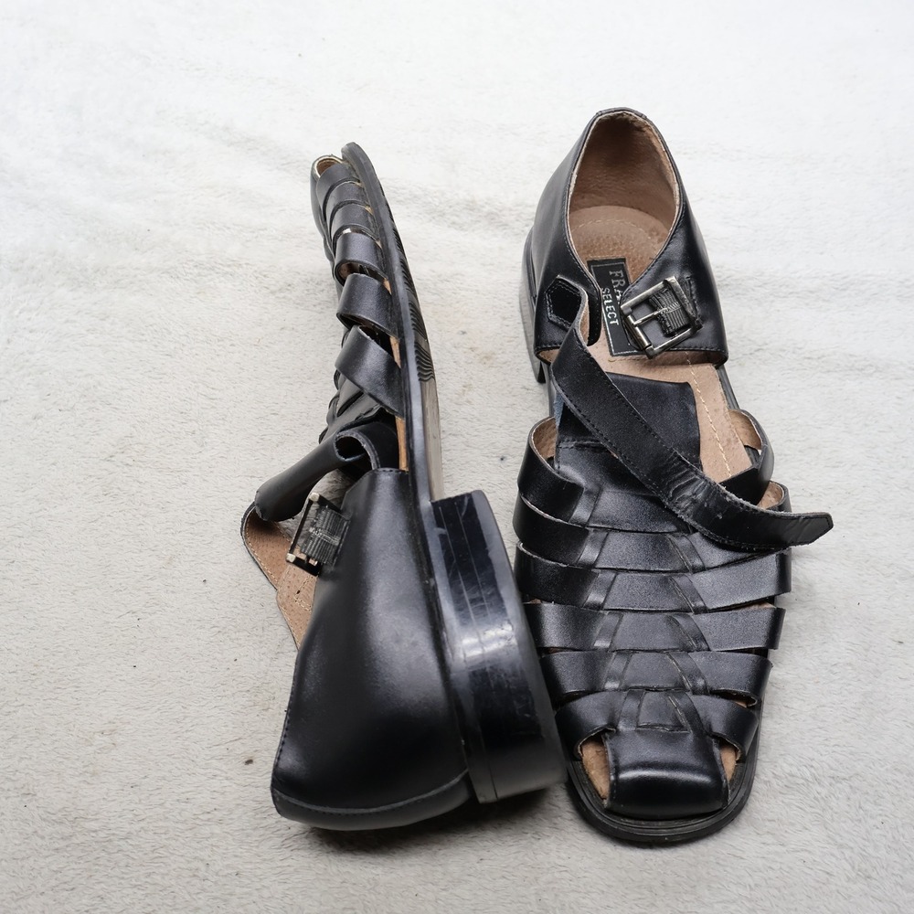 Fratelli Select Mens 12M Fisherman Sandals Black Woven Leather Buckle Dressy VTG